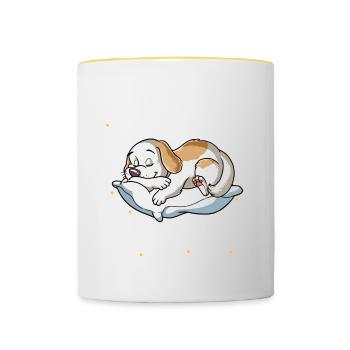 Chien endormi Je fais une sieste périodique - Mug contrasté - blanc/jaune - Devant