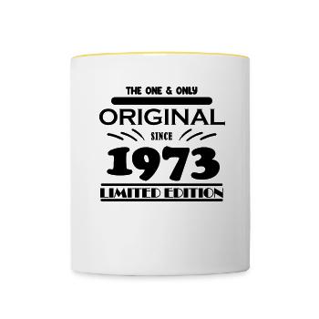 1973 - Année de construction 1973 - Naissance 1973 - Mug contrasté - blanc/jaune - Devant
