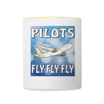 AIRPLANE PILOTS FLY FLY FLY - Contrasting Mug - white/yellow - Front