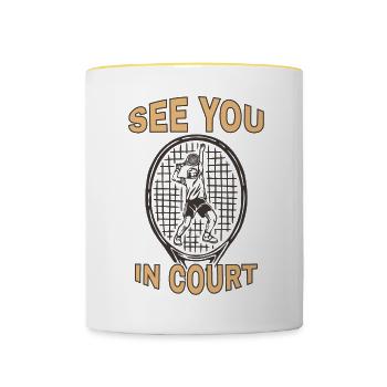 Schnapp Dir Deine Bälle, Wir Spielen Tennis - Tasse zweifarbig - Weiß/Gelb - Vorne