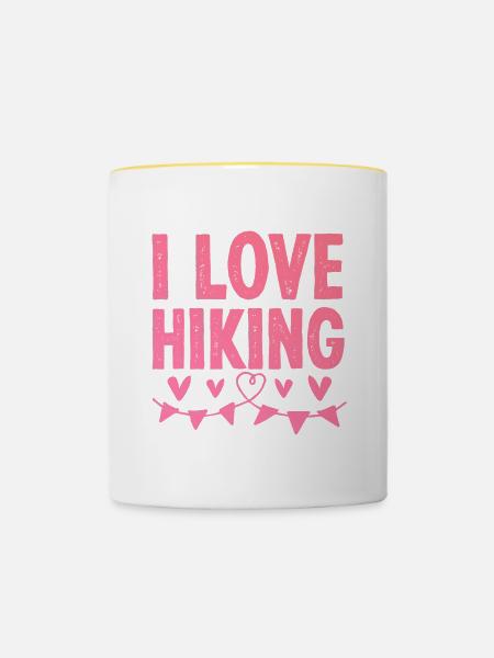 Ich liebe Hiking - Tasse zweifarbig - Weiß/Gelb