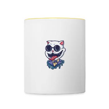 Ask Me About My Cat - Tasse zweifarbig - Weiß/Gelb - Vorne