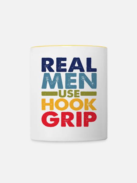 Real Men Use Hook Grip - Tasse zweifarbig - Weiß/Gelb