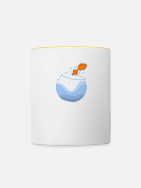Goldfisch Fischglas Aquarium Wasser - Tasse zweifarbig - Weiß/Gelb
