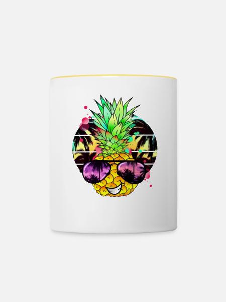 Exotische Ananas mit Sonnenbrille - Tasse zweifarbig - Weiß/Gelb