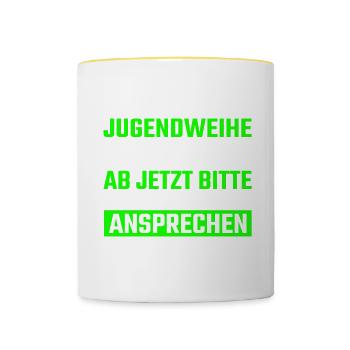 Jugendweihe 2023 Ab Jetzt mit Sie ansprechen - Tasse zweifarbig - Weiß/Gelb - Vorne