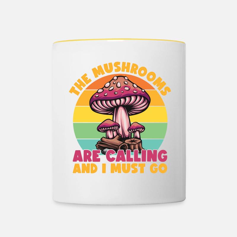 Les champignons appellent les amateurs d’aventure - Mug contrasté - blanc/jaune