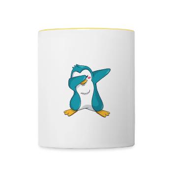 cooler tanzender Pinguin - Tasse zweifarbig - Weiß/Gelb - Vorne