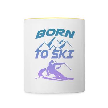Wintersport Skifahrer Skifahren Born to Ski - Tasse zweifarbig - Weiß/Gelb - Vorne