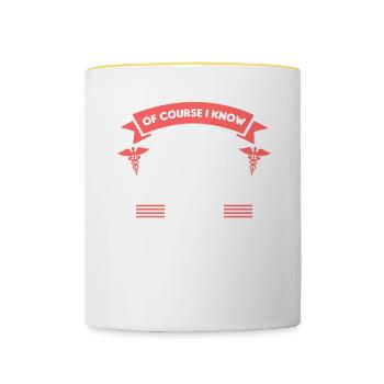 Bien sûr, je sais tout ce que je suis pédiatre - Mug contrasté - blanc/jaune - Devant