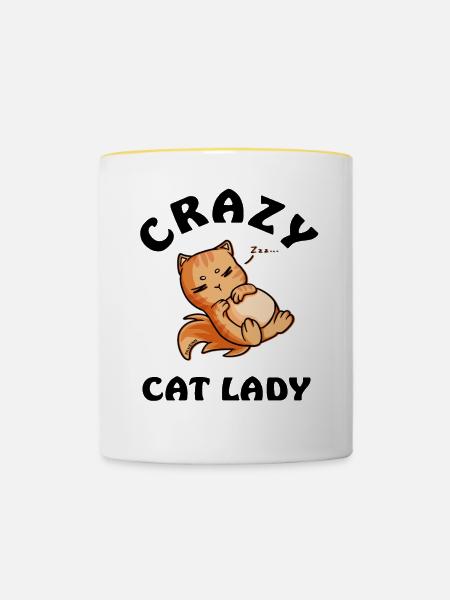 Crazy Cat Lady - Tasse zweifarbig - Weiß/Gelb