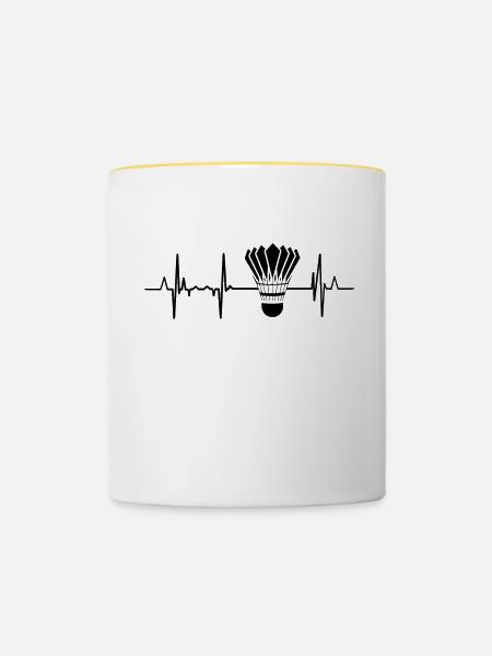Badmintonspieler Herzschlag - Tasse zweifarbig - Weiß/Gelb