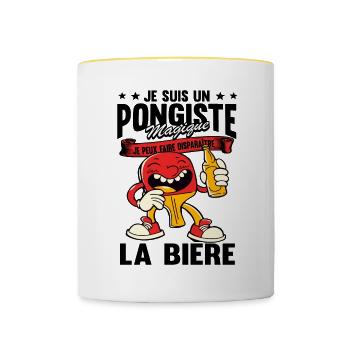Ping Pong Humour Tennis De Table Bière - Mug contrasté - blanc/jaune - Devant