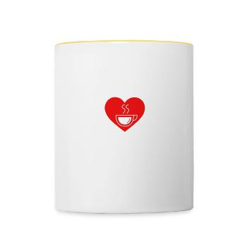 Réveillez-vous, buvez du café Vérifiez les cœurs Soyez génial - Mug contrasté - blanc/jaune - Devant