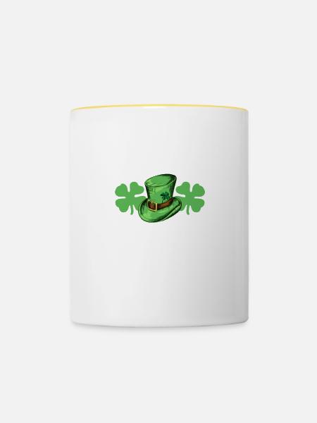 Ich bin kein Kobold Ich bin nur kurz St. Patrick's - Tasse zweifarbig - Weiß/Gelb