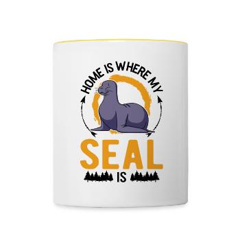 Home is where my seal is seal Sea lion - Contrasting Mug - white/yellow - Front