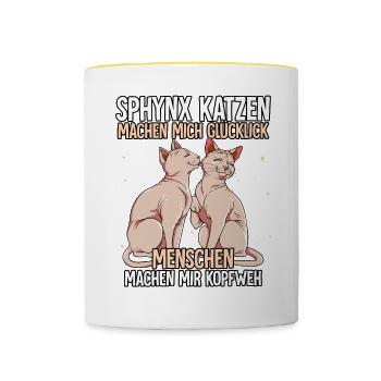 Sphynx Katzen - Tasse zweifarbig - Weiß/Gelb - Vorne