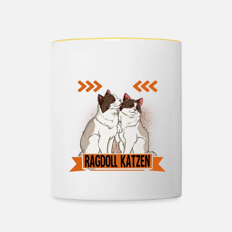 Ragdoll Katze - Tasse zweifarbig - Weiß/Gelb