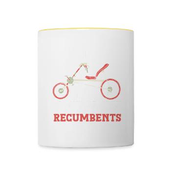 Liegerad Liegeradfahrer Radfahrer - Tasse zweifarbig - Weiß/Gelb - Vorne
