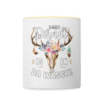 Mei Dirndl is in da Wäsch Trachtenshirt Damen - Tasse zweifarbig - Weiß/Gelb - Vorne