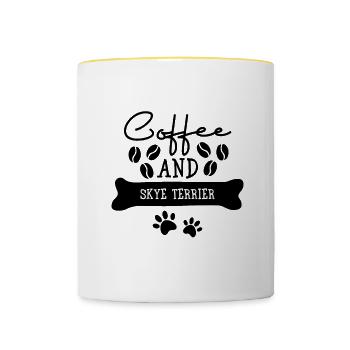 Café et skye terrier - Mug contrasté - blanc/jaune - Devant