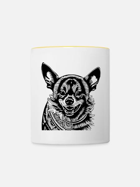 Chihuahua Tattoo - Tasse zweifarbig - Weiß/Gelb