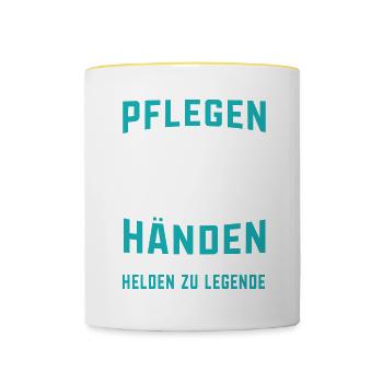 Pflegen mit den Händen werden Helden zu Legenden - Tasse zweifarbig - Weiß/Gelb - Vorne