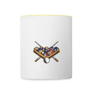 Vorsicht, ich bin ein linkshändiger Billardspieler - Tasse zweifarbig - Weiß/Gelb - Vorne