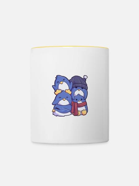 Pinguin Freunde am Südpol - Tasse zweifarbig - Weiß/Gelb