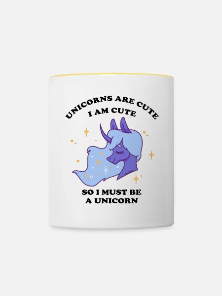 Einhorn mit Sternen - Tasse zweifarbig - Weiß/Gelb