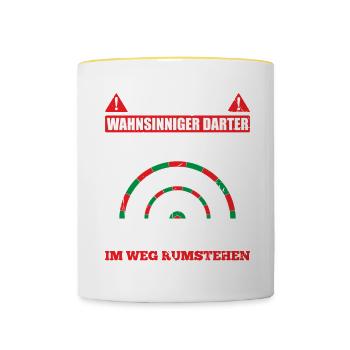 Achtung Wahnsinniger Darter Im Punkterausch Nicht - Tasse zweifarbig - Weiß/Gelb - Vorne