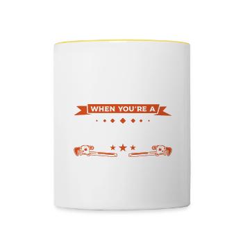 Wer braucht einen Helden, wenn Sie ein Klempner sind? - Tasse zweifarbig - Weiß/Gelb - Vorne