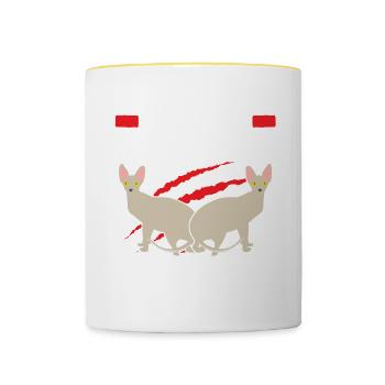 Was ist besser als eine Sphynx Katze? Zwei Sphynx - Tasse zweifarbig - Weiß/Gelb - Vorne