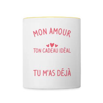 Mon Amour J'ai Pas Trouvé Ton Cadeau Idéal Mais Tu - Mug contrasté - blanc/jaune - Devant