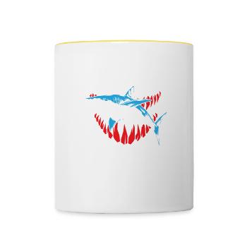 Was ist besser als ein Hai? Viele Haie - Tasse zweifarbig - Weiß/Gelb - Vorne