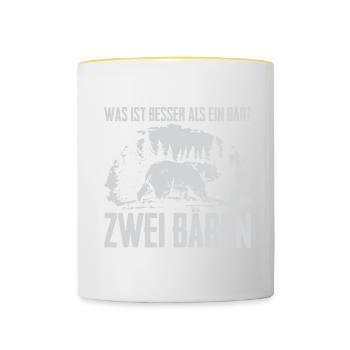 Was ist besser als ein Bär? Zwei Bären - Tasse zweifarbig - Weiß/Gelb - Vorne