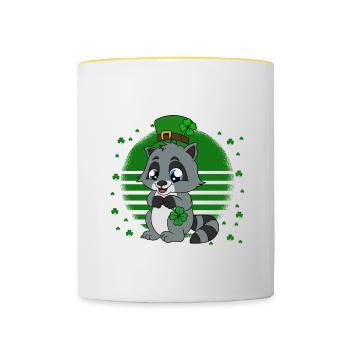 Waschbär Kleeblätter Saint Patrick's Day - Tasse zweifarbig - Weiß/Gelb - Vorne