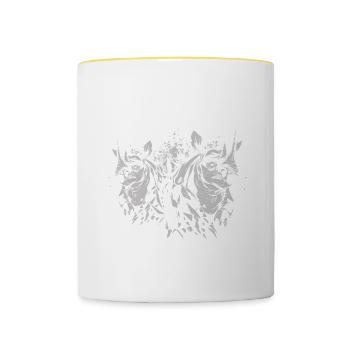 Was ist besser als ein Nashorn? Zwei Nashörner - Tasse zweifarbig - Weiß/Gelb - Vorne
