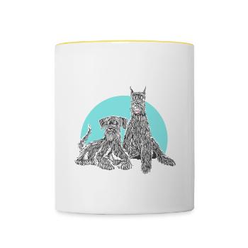 Was ist besser als ein Schnauzer? Zwei Schnauzer - Tasse zweifarbig - Weiß/Gelb - Vorne