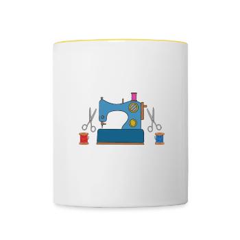 Coudre tous les jours éloigne les fous - Mug contrasté - blanc/jaune - Devant