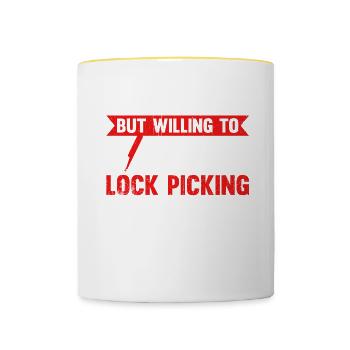 Introverti mais prêt à discuter du crochetage de serrure - Mug contrasté - blanc/jaune - Devant