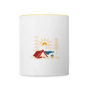 Follow Your Compass Of Wonder Camping - Tasse zweifarbig - Weiß/Gelb - Vorne