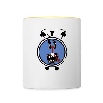 Bells Alarm clock Time Tired late risers lazy - Contrasting Mug - white/yellow - Front