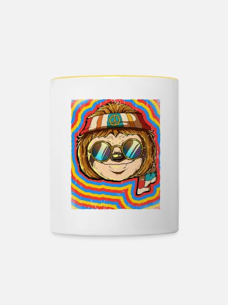 Hippie Faultier Psychedelisch Trippy - Tasse zweifarbig - Weiß/Gelb