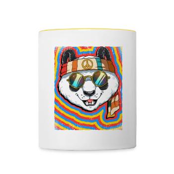 Hippie Panda Psychedelic Trippy - Contrasting Mug - white/yellow - Front