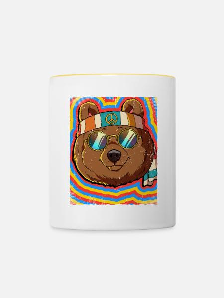 Hippie Bär Psychedelisch Trippy - Tasse zweifarbig - Weiß/Gelb