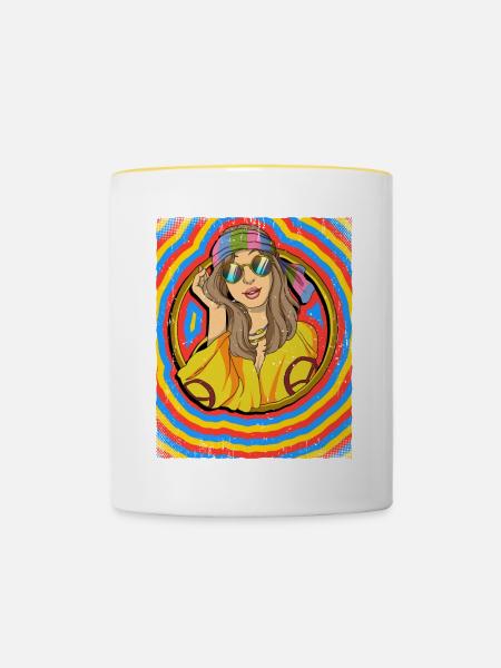 Hippie Frau Psychedelisch Trippy - Tasse zweifarbig - Weiß/Gelb