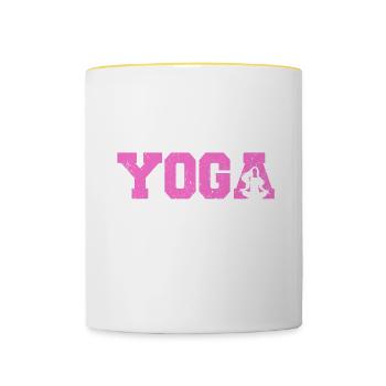 J’ai deux titres Maman et Instructeur de Yoga - Mug contrasté - blanc/jaune - Devant