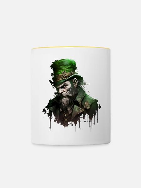Untoter Leprechaun mit Hut - Tasse zweifarbig - Weiß/Gelb