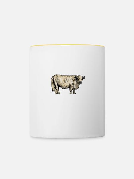Galloway Rind I Schottland Rinderzucht Geschenk - Tasse zweifarbig - Weiß/Gelb